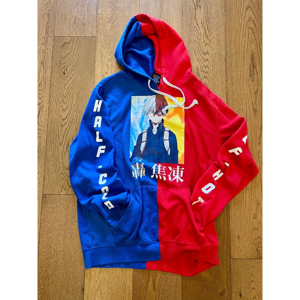 My Hero Academia Todoroki Split Hoodie Blue Red Half-Cold Half-Hot Mens M